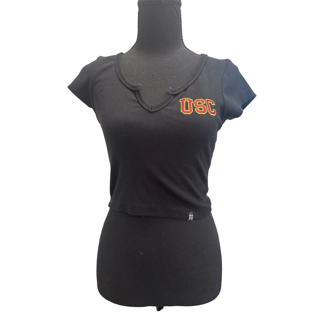 USC Trojans Women's Hype and Vice Black Cali  Crop T-Shirt Size L